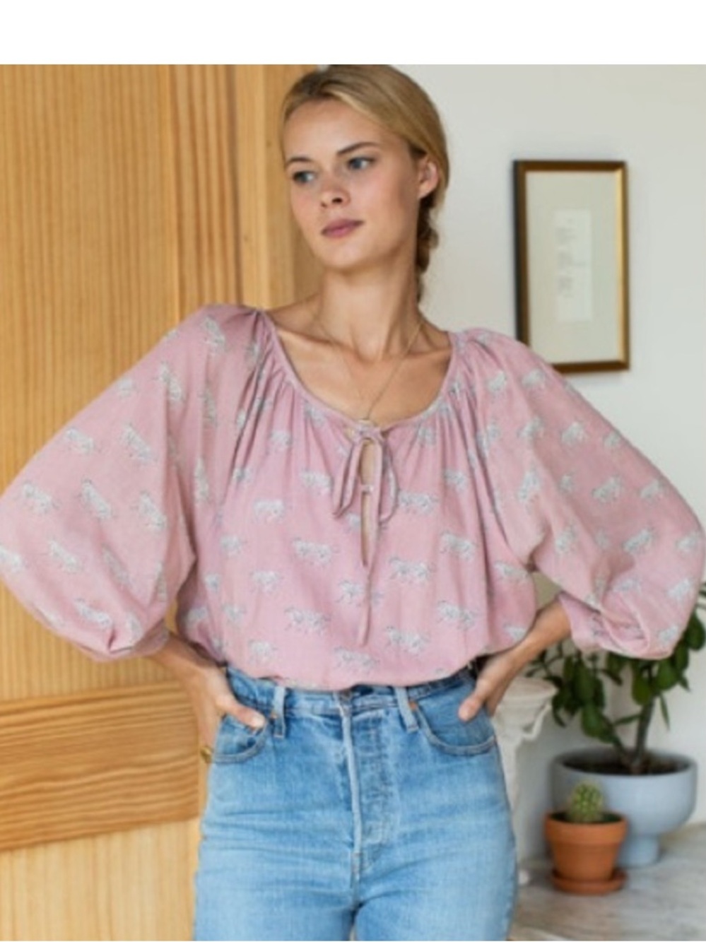 India Collection Emerson Fry Cheetah Pink Lucy Blouse Organic Cotton Size M